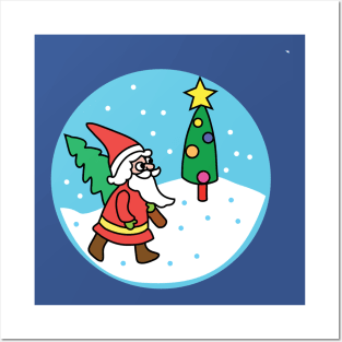 santa claus with christmas tree Posters and Art